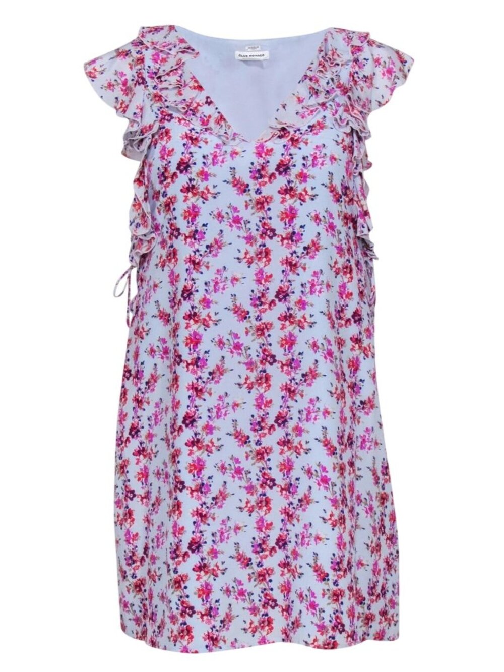 Club Monaco Silk Floral Dress Sz 4 Light Blue Flutter Sleeve Coquette Aesthetic